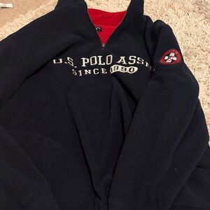 U.S. Polo Assn. Navy Fleece Quarter-Zip Pullover with Red Trim